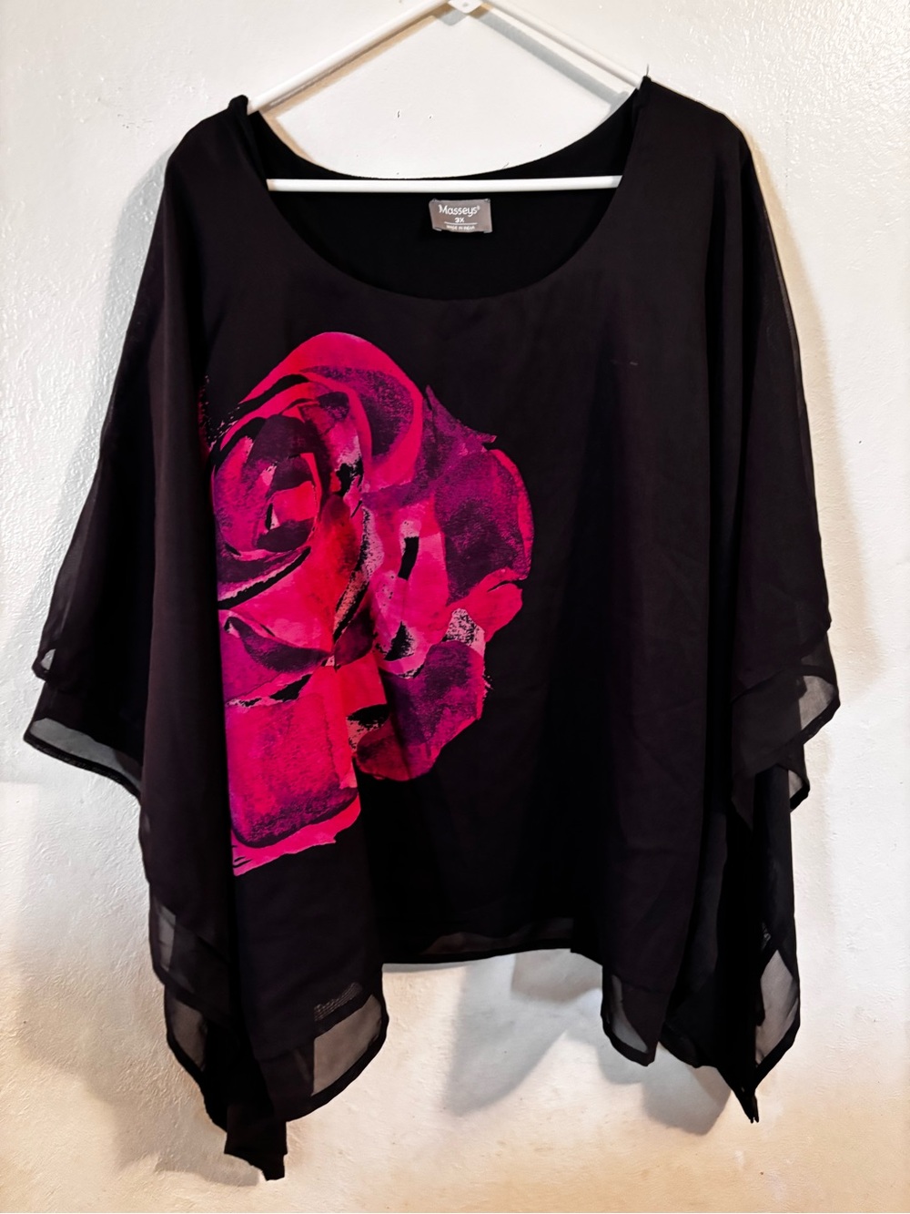 Mossimo Black Tunic with Bold Fuchsia Rose Print